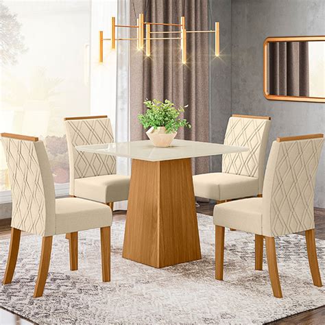 Conjunto Mesa de Jantar Inês 4 Cadeiras Vitória H02 Nature Off