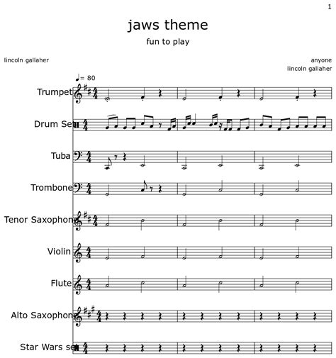 jaws theme - Sheet music for Trumpet, Drum Set, Tuba, Trombone, Tenor ...