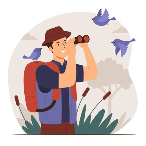Bird Watcher Looking Through Binoculars 5661867 Vector Art At Vecteezy