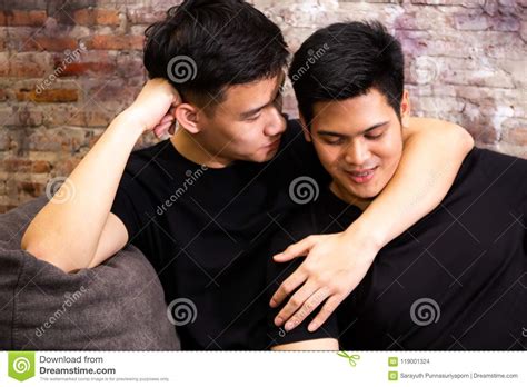 Asian Gay Couple Spending Time Together At Vintage Home Portrait Of Happy Gay Men Homosexual