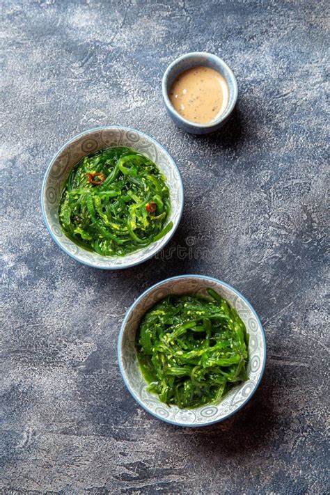 Chuka Wakame Seaweed Japanese Salad With Nuts Sauce Stock Photo