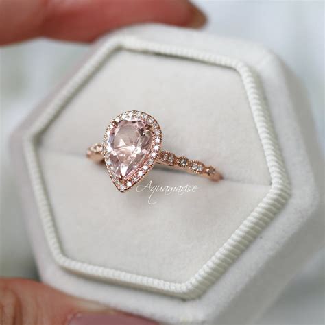 14k Solid Rose Gold Teardrop Morganite Ring Engagement Ring Etsy