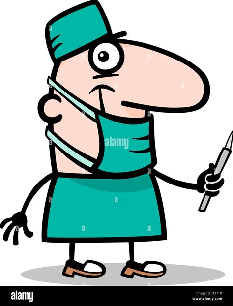 Cartoon Illustration of Funny Surgeon Doctor with Scalpel Profession ...