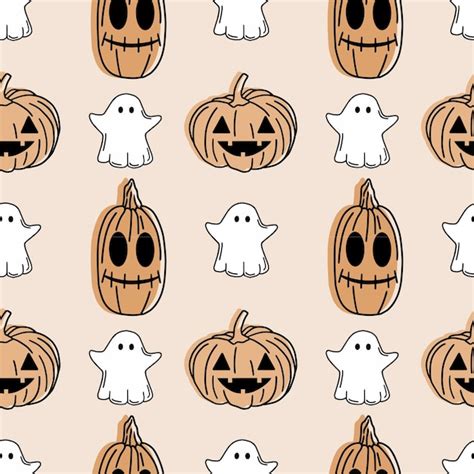 Premium Vector Halloween Pumpkin With Ghosts Seamless Pattern