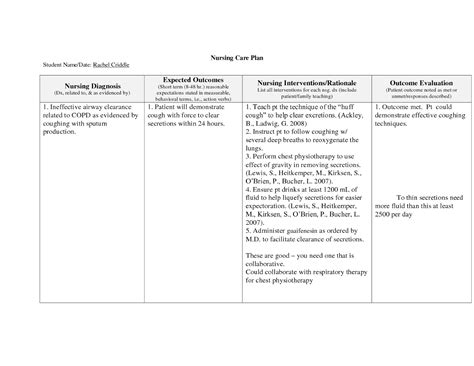 Copd Care Plan Template