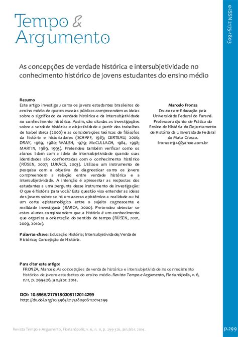 Pdf As Concepções De Verdade Histórica E Intersubjetividade No