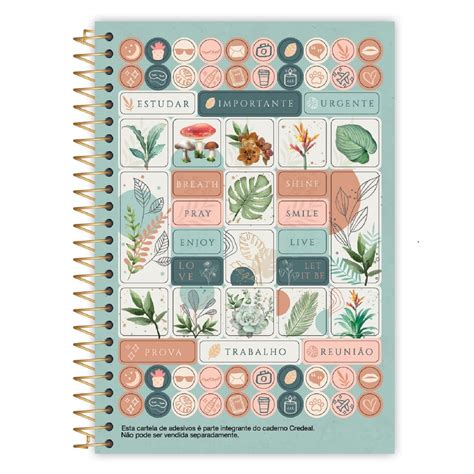 Caderno Universitário 80 Folhas Capa Dura Espiral Botanical Credeal