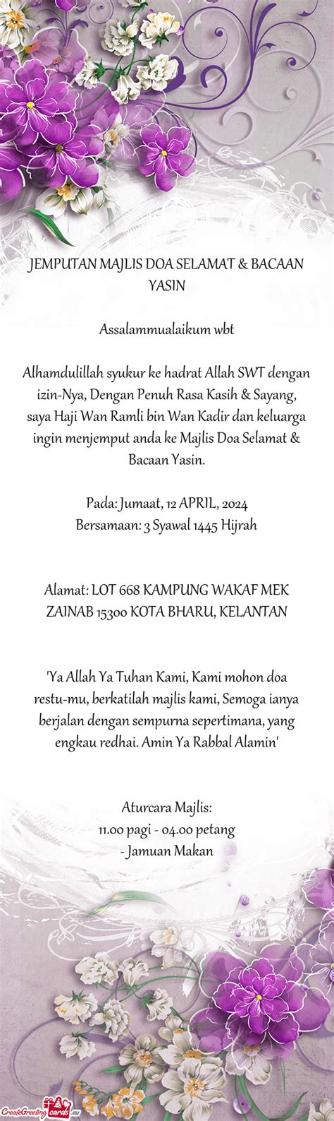 Jemputan Majlis Doa Selamat Bacaan Yasin Free Cards