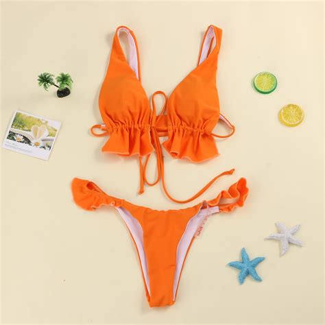 Tponi Swimsuits For Curvy Women Two Piece Sets Orange Clearance