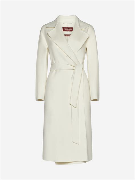 Max Mara Cles Wool Blend Belted Coat In White Modesens