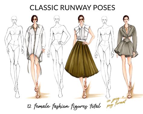 Runway Poses Croquis Pack, Female Fashion Figure Template, Pose for Fashion Design, Fashion ...