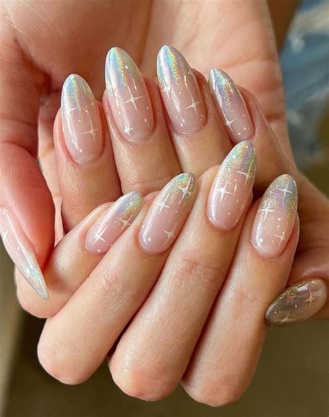 35 Almond Nails For A Cute Spring Update Holographic Ombré Nails