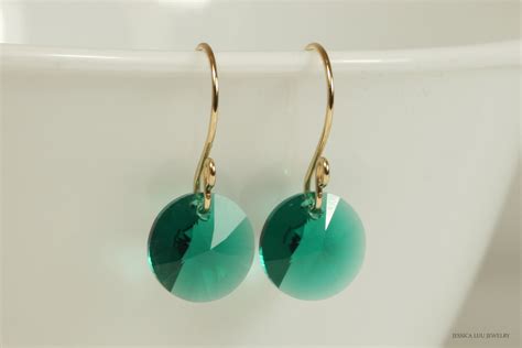 Gold Emerald Green Crystal Dangle Earrings - Other Metal Options Available