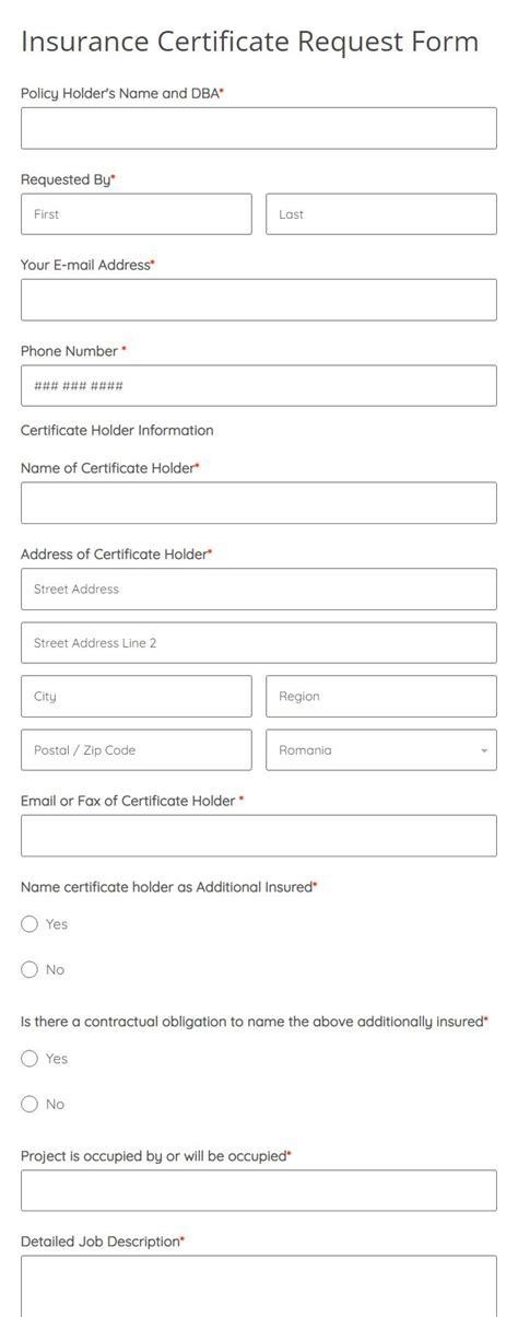 Certificate Of Insurance Request Form Template Formbuilder