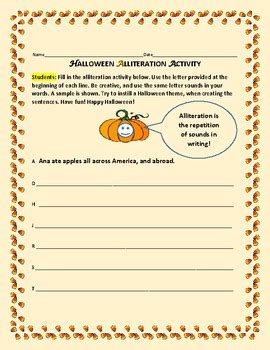 HALLOWEEN ALLITERATION ACTIVITY by HOUSE OF KNOWLEDGE AND KINDNESS