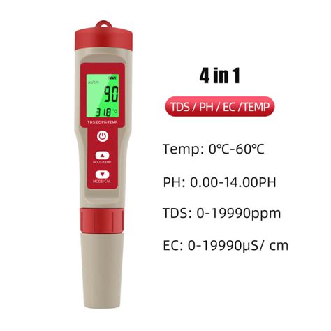 TDS PH EC TEMP Meter 4 In 1 PH TDS EC Temperature PH Meters Water