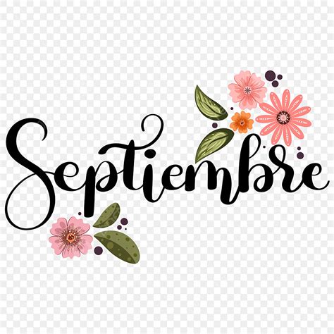 Hola Mes De Septiembre Texto Letras A Mano Con Flores Y Hojas Png Dibujos Septiembre Hola