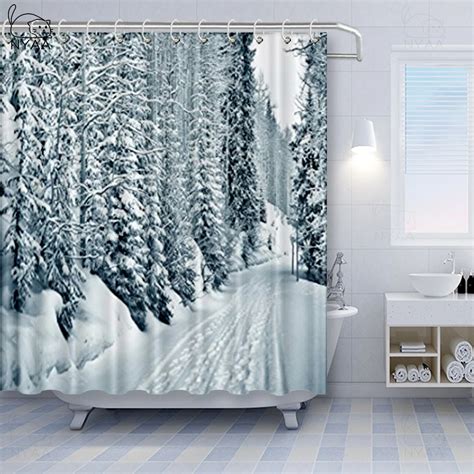 Nyaa Winter Shower Curtain Ski Themed Snowy Road Cold Parts Of The World Footprints Colorado