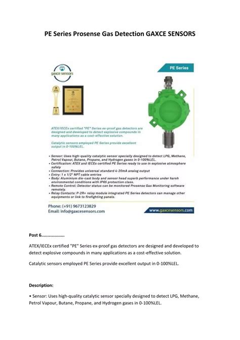 Ppt Pe Series Prosense Gas Detection Gaxce Sensors Powerpoint