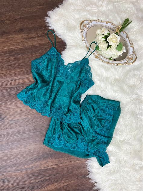 Vintage Deena Deep Turquoise Lingerie Two Piece Set Etsy