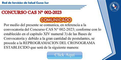 Comunicado Concurso Cas N Red De Servicios De Salud Cusco Sur