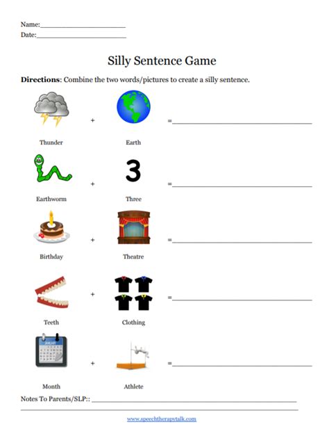 Th Silly Sentence Worksheet Speech Therapy Talk Membership