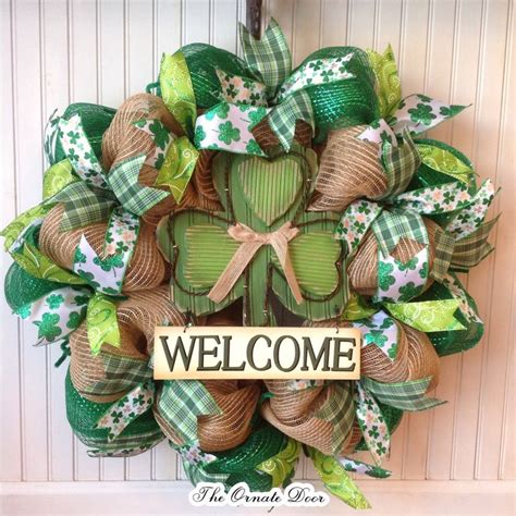 St Patricks Day Wreath Burlap Mesh And Green Deco Mesh Etsy Irish Decor Burlap Wreath Burlap