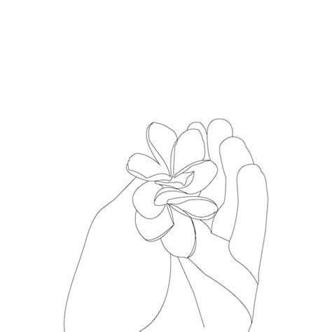 Uma mão desenhando uma linha flor e vetor de contorno em fundo