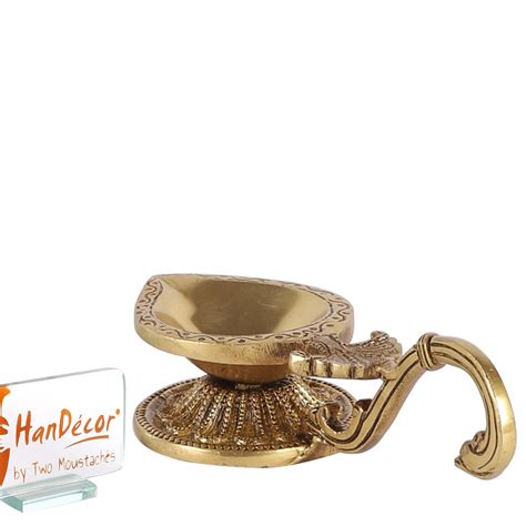 Ethnic Handcarved Brass Diya With Curved Handle Brass Indian Etsy