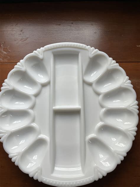 Vintage Le Smith Milk Glass Relish And Egg Plate Etsy