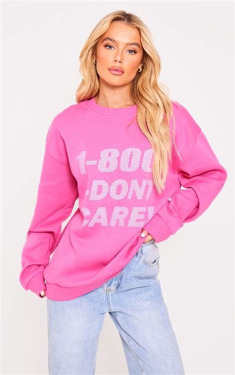 Pink Dont Care Print Sweatshirt Sweat Prettylittlething Usa