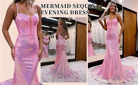 Gekaioe Sparkly Mermaid Sequin Prom Dresses Long Spaghetti