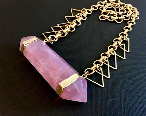 Lovely Jumbo Rose Quartz Crystal Necklace Etsyme2ib4uha Quartz Crystal Necklace Rose