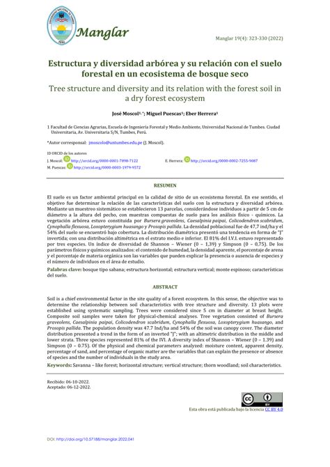 Pdf Estructura Y Diversidad Arb Rea Y Su Relaci N Con El Suelo