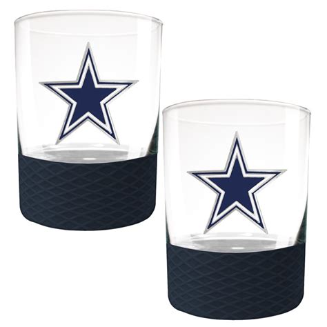 Dallas Cowboys 2 Pack 14oz Rocks Glass Set With Silcone Grip