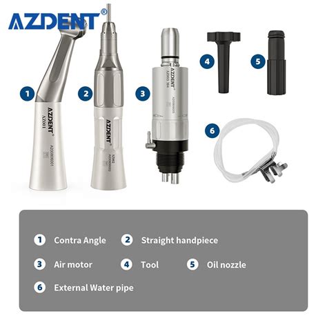 Azdent Dental Low Speed Handpiece Kit Contra Angle Straight Air Motor