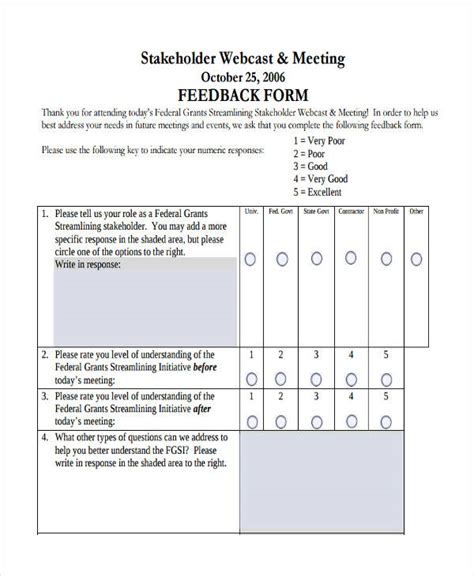 Stakeholder Feedback Form Template DocTemplates