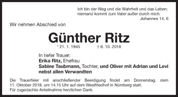 Traueranzeigen von Günther Ritz trauer nn de