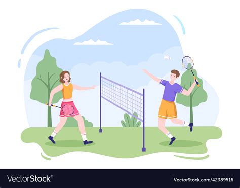 Badminton Player With Shuttle On Court In Flat Vector Image