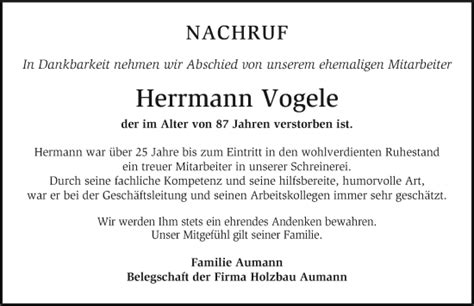 Traueranzeigen Von Herrmann Vogele Allg Uer Zeitung