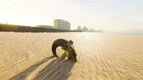 Closeup Of A Skull Laying On The Wet Sand Stock Illustration