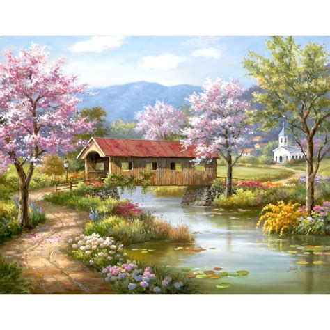 2020 Canvas Art Covered Bridge In Spring Oil Paintings Hand Painted Landscapes Arts Painting For ...