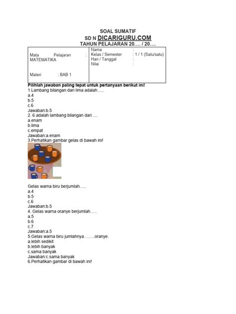 Soal Sumatif Kelas 1 Pdf