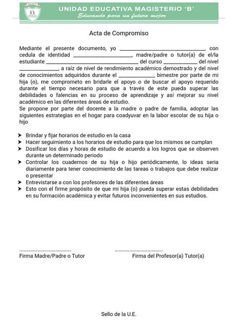 Modelos Acta De Compromiso Para Padres De Familia