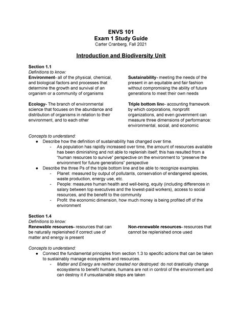 Envs Exam Study Guide Fall Envs Exam Study Guide