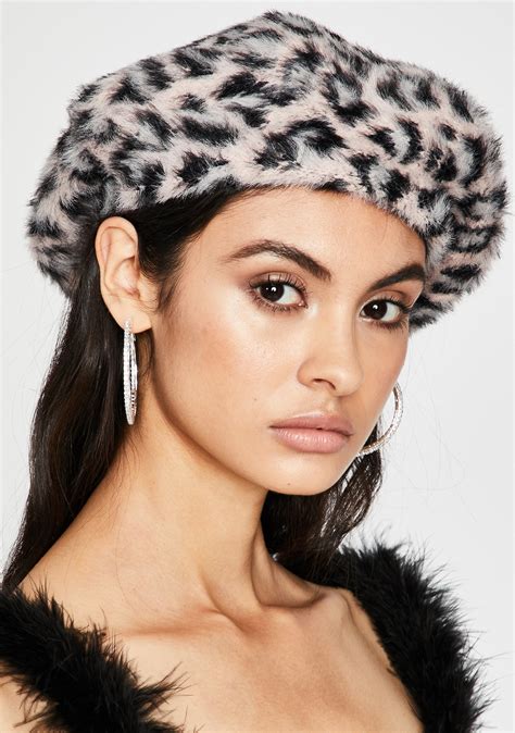 Fuzzy Faux Fur Leopard Print Beret Dolls Kill