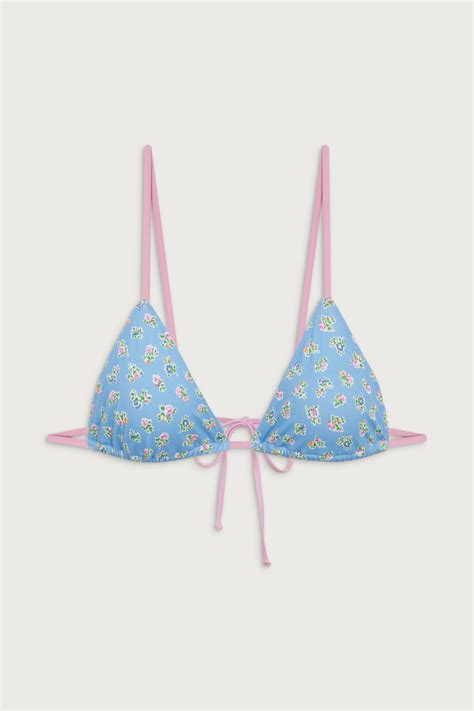 Lumia Triangle Floral Bikini Top Blue Hawaii