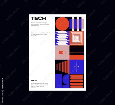 Swiss Poster Design Template With Abstract Geometric Shapes Stock