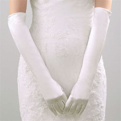 White Satin Wedding Gloves Above Elbow Length Full Finger Bridal Gloves Women Long Style Bride