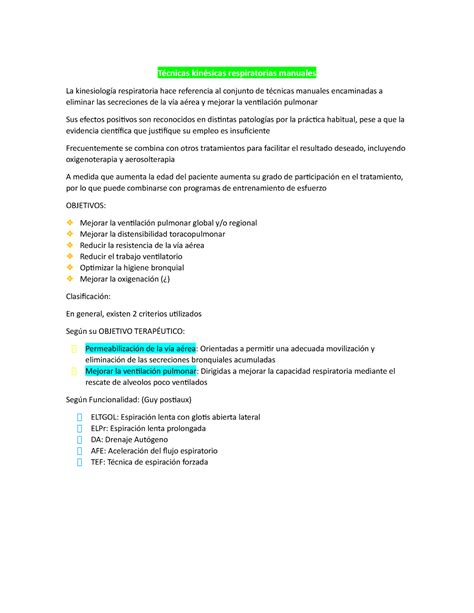 Técnicas kinésicas respiratorias manuales Técnicas kinésicas